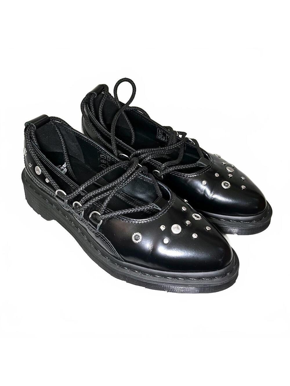 Dr. Martens Elphie II HDW Studded Lace-Up Ballet Flats Black Sz 8